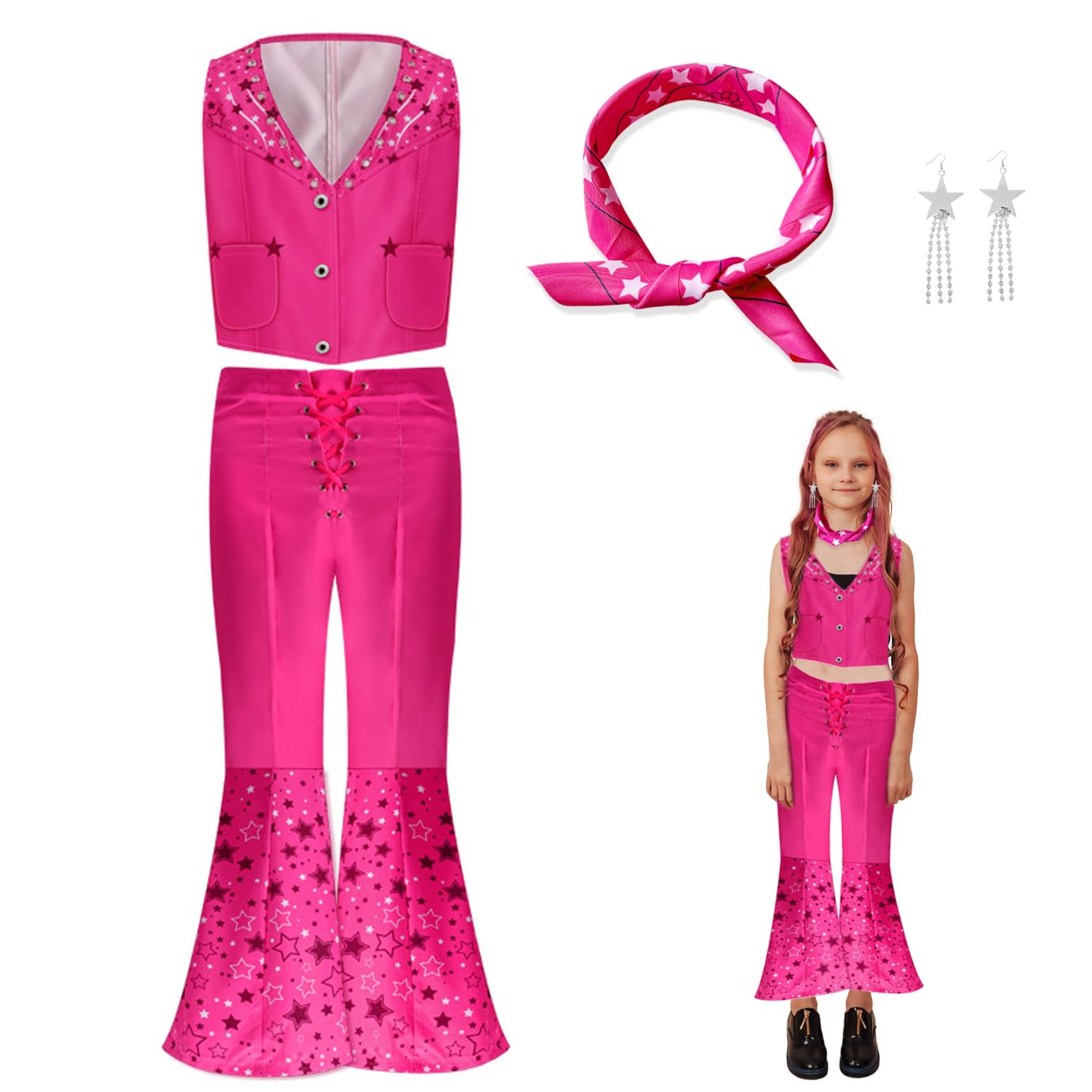 Fancyset Cowgirl Costume Pink Dress Movie Cosplay Women Fancy Dresses Costume Girls Outfit for Halloween Carnival