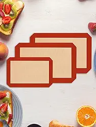 Pacote com 3 tapetes reutilizáveis de silicone, antiaderente, tapete de cozimento seguro para alimentos, assadeira de forno para fazer biscoitos, macarrão, pão, vermelho, 0,7 mm