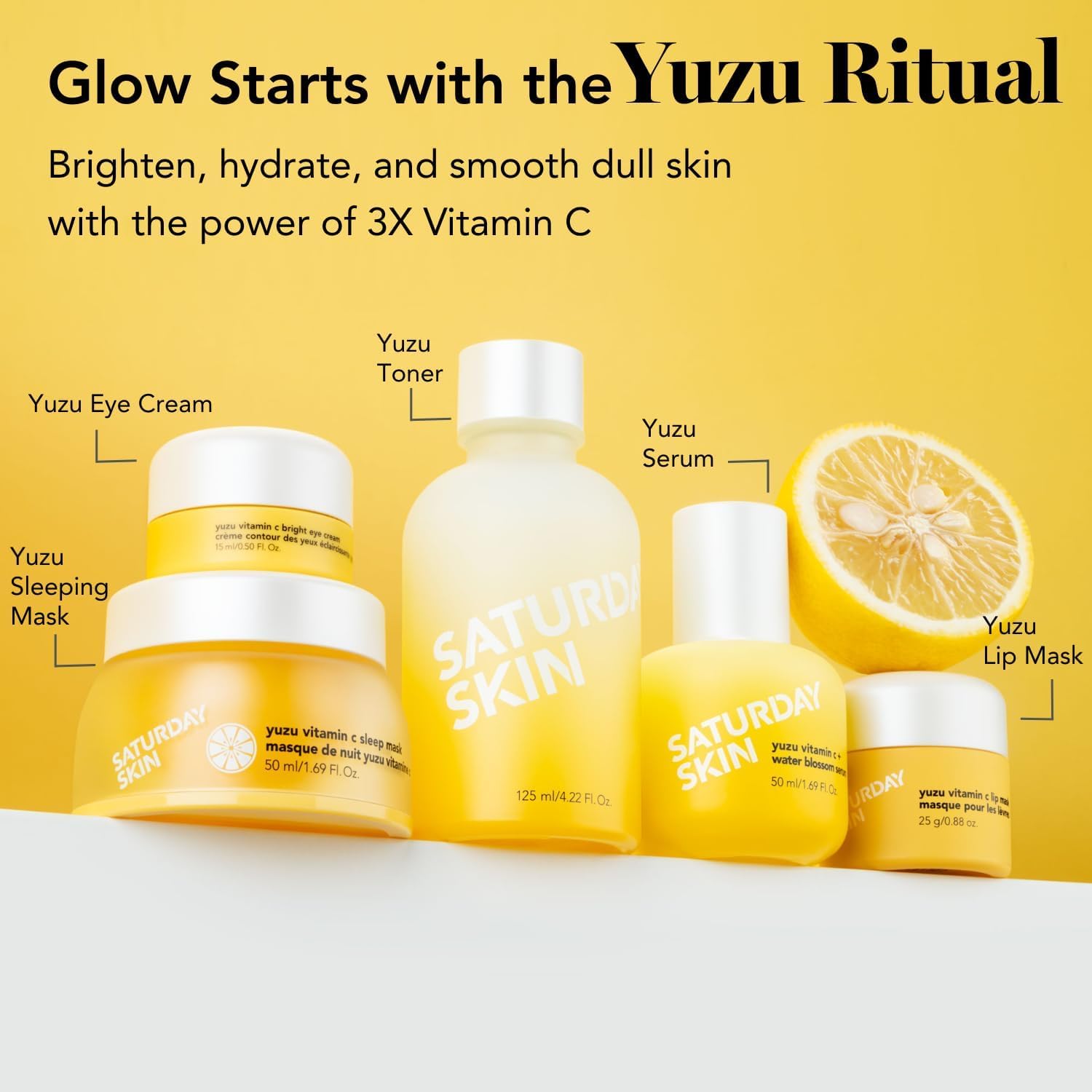 Saturday Skin Yuzu Vitamin C Serum-Brightening Hydrating Anti-Aging Serum with Hyaluronic Acid Peptides Niacinamide Plumping Glass Skin for Uneven Tone Dark Spots Korean Skin Care (50 ml)