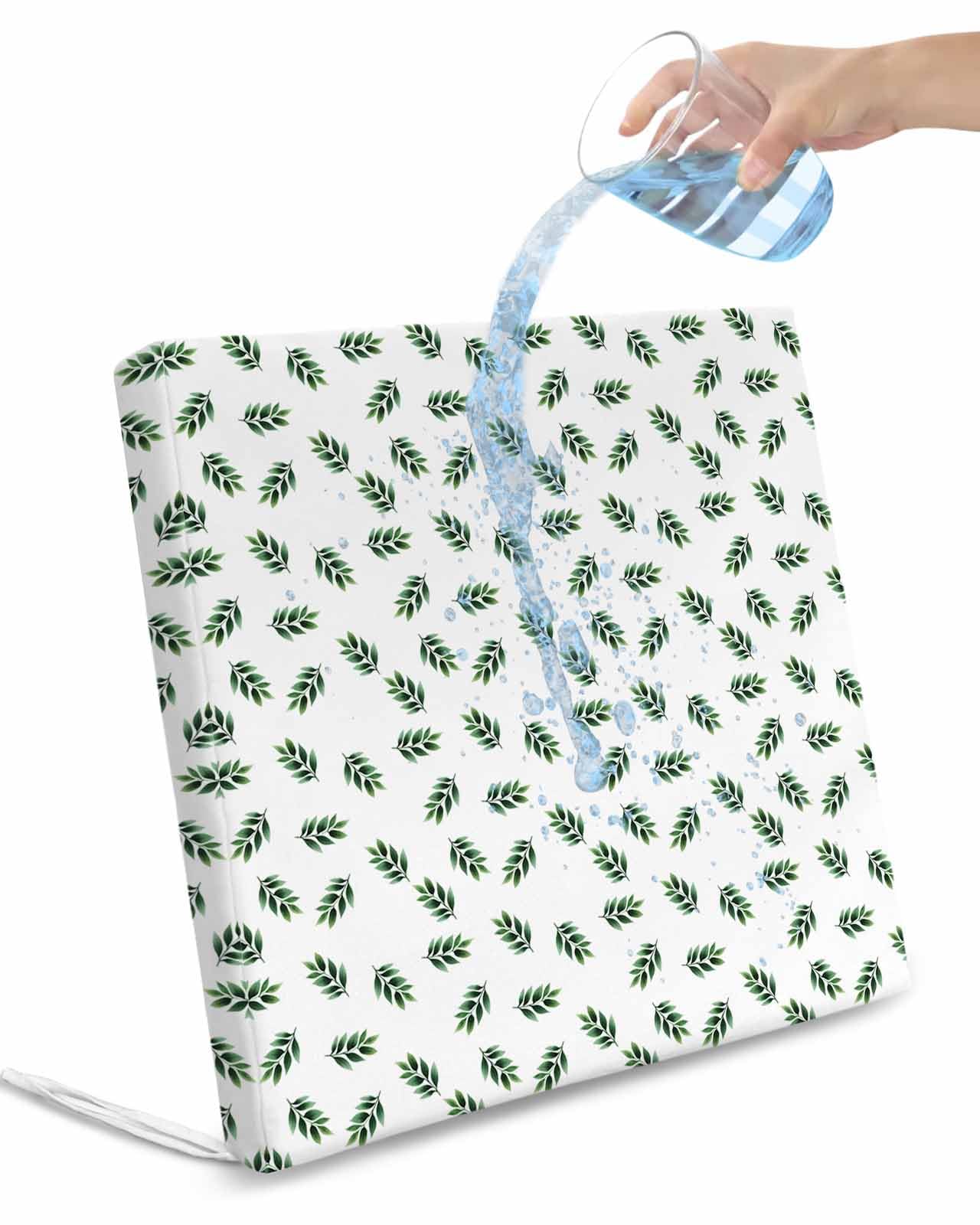 2 Pack Green Leaf Waterproof Cushion Covers with Ties, Outdoor Patio Chaise Lounge Chair Seat Cushion Slip Covers Replacement(Only Cover) Botanical Prints Cottagecore Garden Plant 22