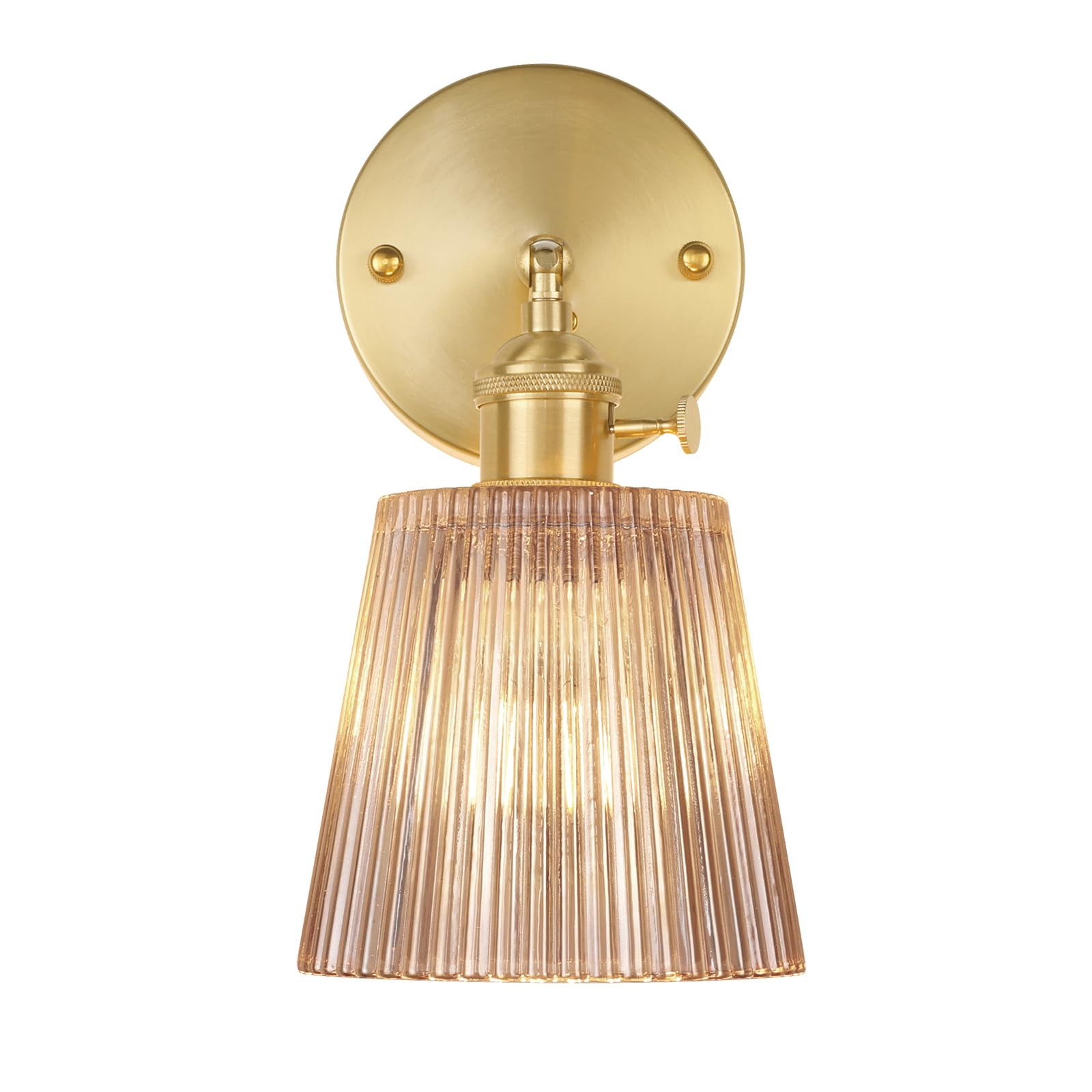 Vintage Wall Sconces with Amber Stripe Glass Lampshade 180 Degree Adjustable Brass Sconces Modern Wall Lighting Fixture with Switch for Bedside Bedroom Doorway