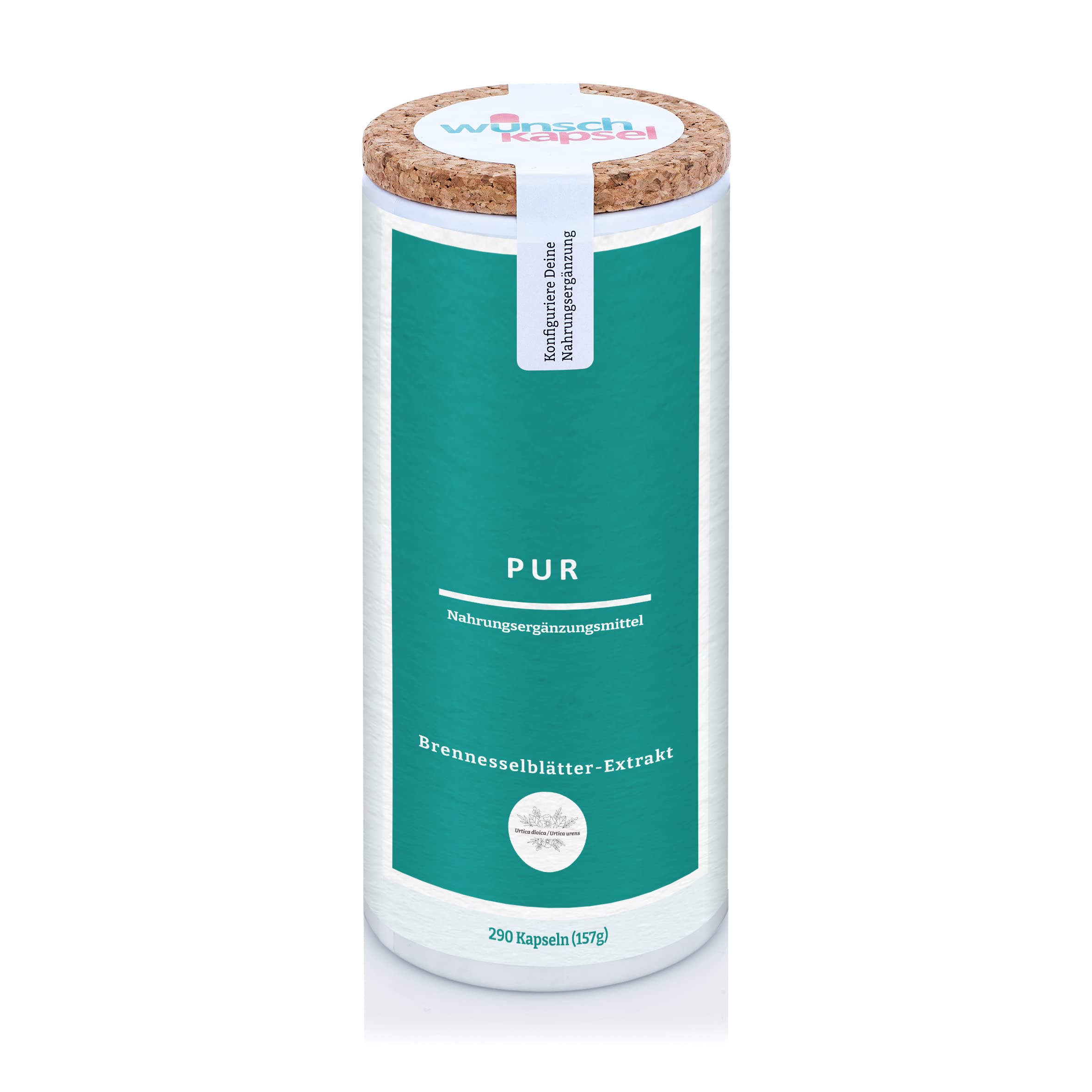 Brennnesselblätter-Extrakt Pur (Urtica dioica 10:1), 290 vegane Kapseln, hochdosiert, mit Flavonoiden, Minderalstoffen und Chlorogen, Premium Nahrungsergänzungsmittel aus der Wunschkapsel-Manufaktur
