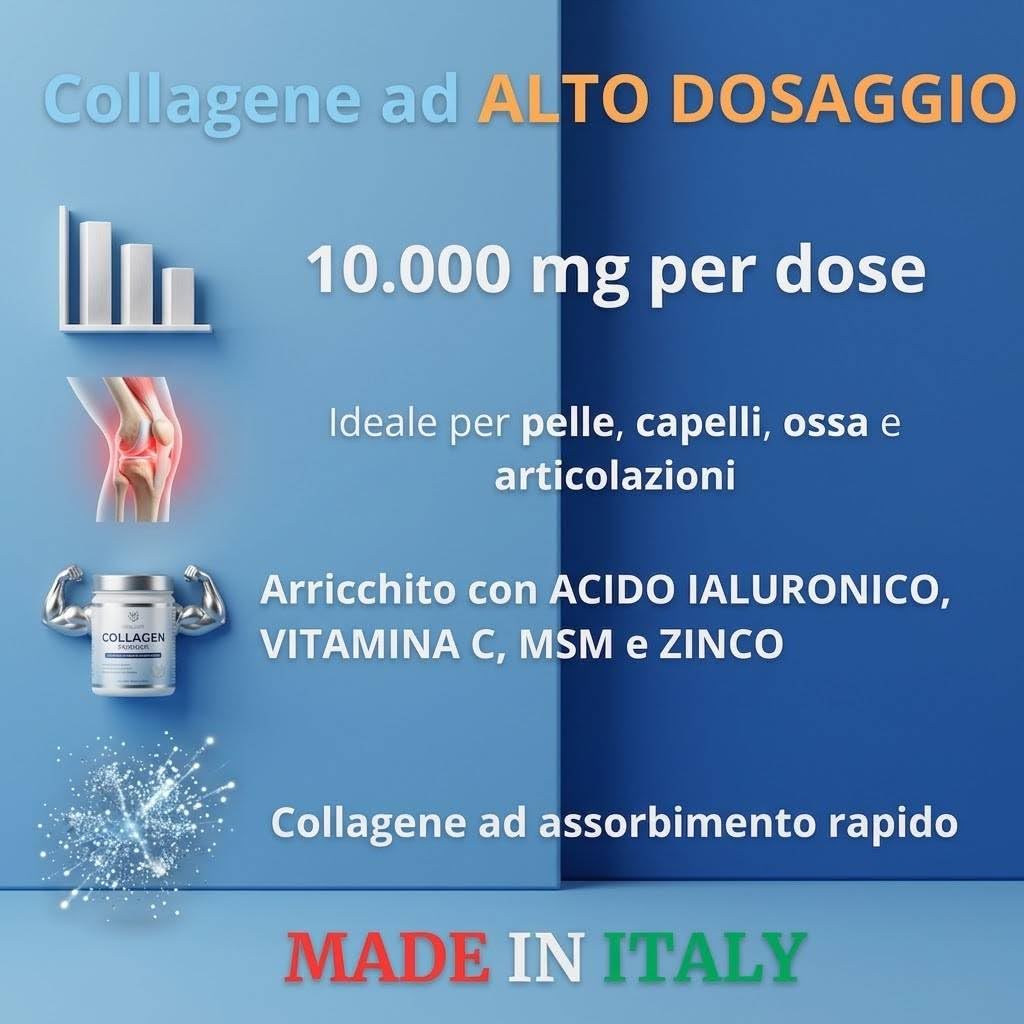 PRO ART Collagene Marino Idrolizzato Alto Dosaggio in Polvere 10.000 mg con Acido Ialuronico, Vitamina C e Zinco per Pelle Articolazioni e Capelli – 366 g Made in Italy