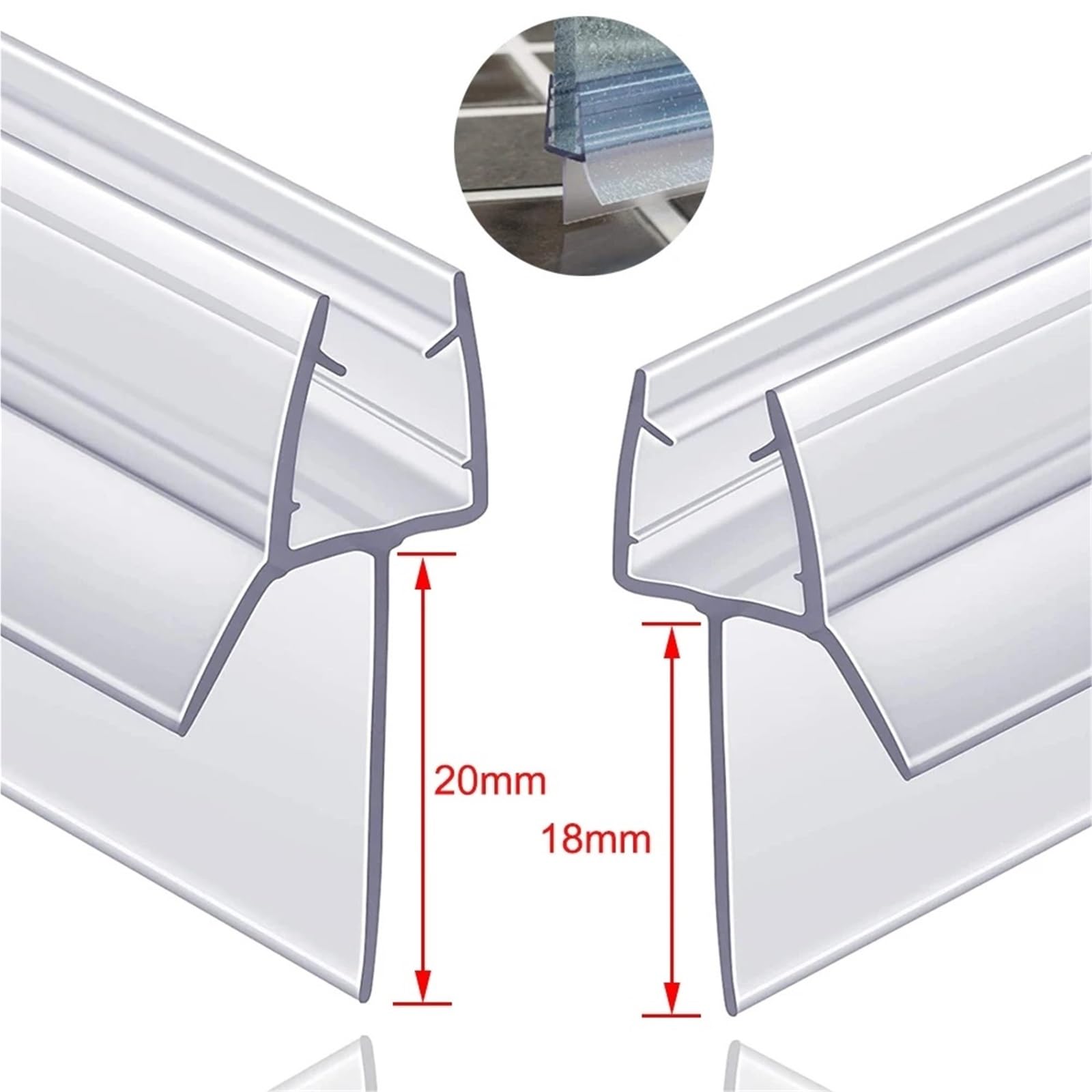 3,0 m Bad Duschwand Türdichtungsstreifen 4–6 mm Gummi Glastür Tragbares Fenster Glas Zubehör Haushalt für Duschtüren, Glas(14mm Gap)