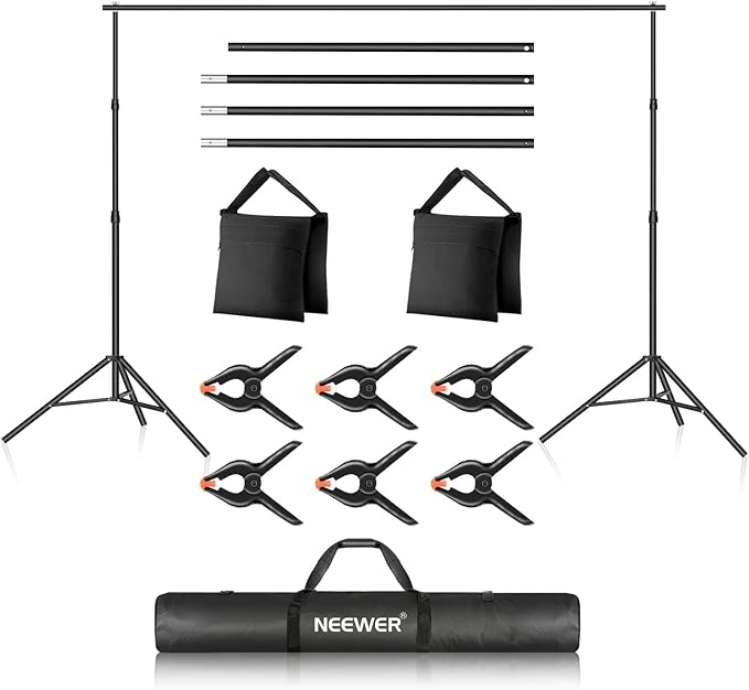 Neewer Photo Studio Backdrop Support System, 10ft/3m Wide 6.6ft/2m High Adjustable Background Stand with 4 Crossbars, 6 Backdrop Clamps, 2 Sandbags, and Carrying Bag for Portrait & Studio Photography