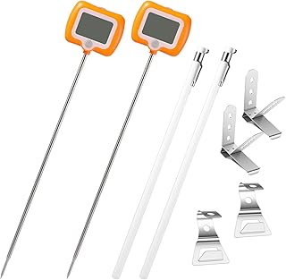 2 Pcs Digital Candy Thermometer with Pot Clip, Waterproof Instant Read Thermometer for Cooking Baking Frying, Deep Fryer Thermometer for Oil Sugar Turkey Candle Making, Long Probe Rotatable Display