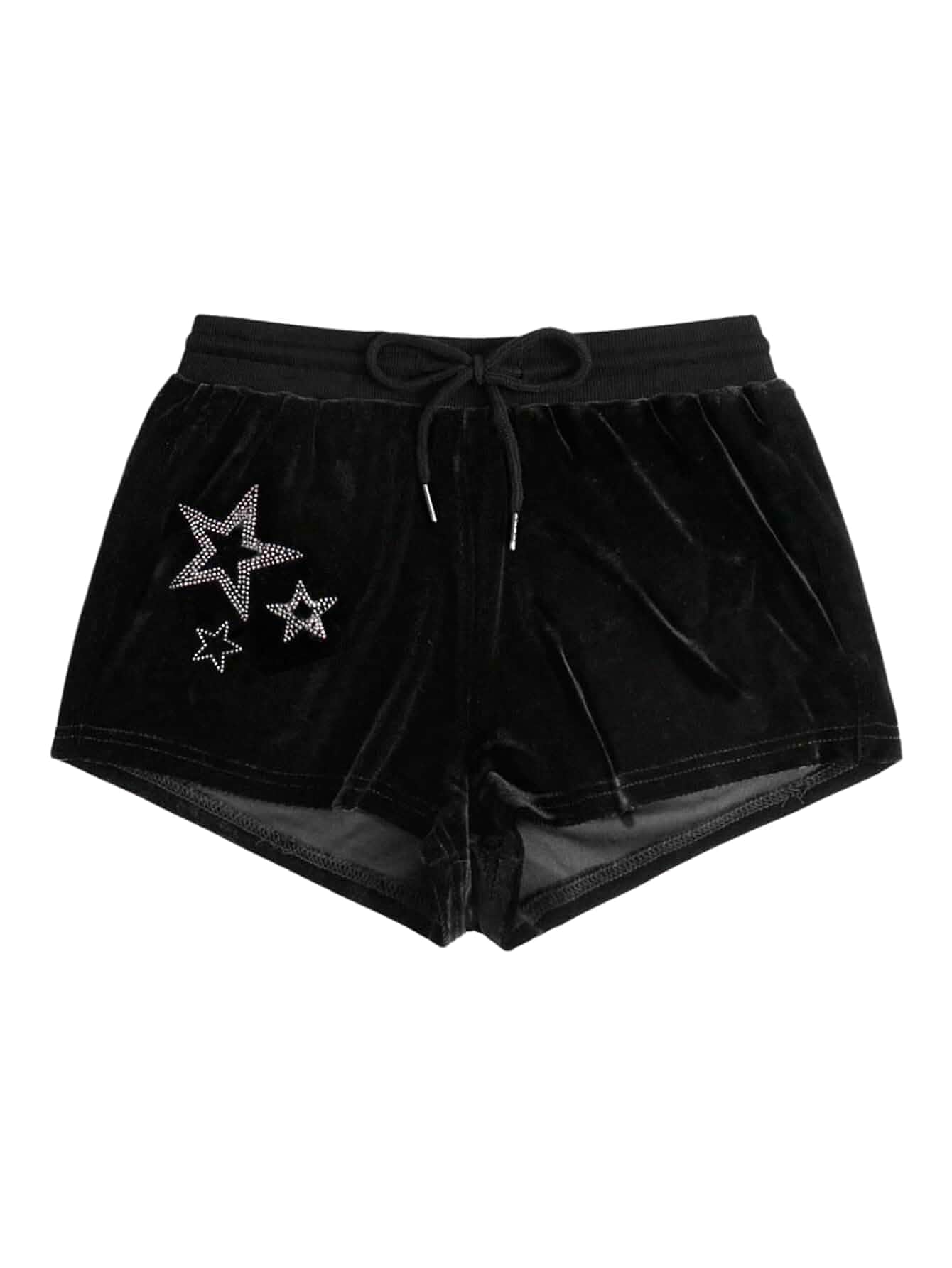 WDIRARA Women's Star Rhinestone Velvet Y2k Drawstring Waist Track Shorts Stretchy Glitter Bottoms, Rave Festival, Summer, Grunge Punk Outfits