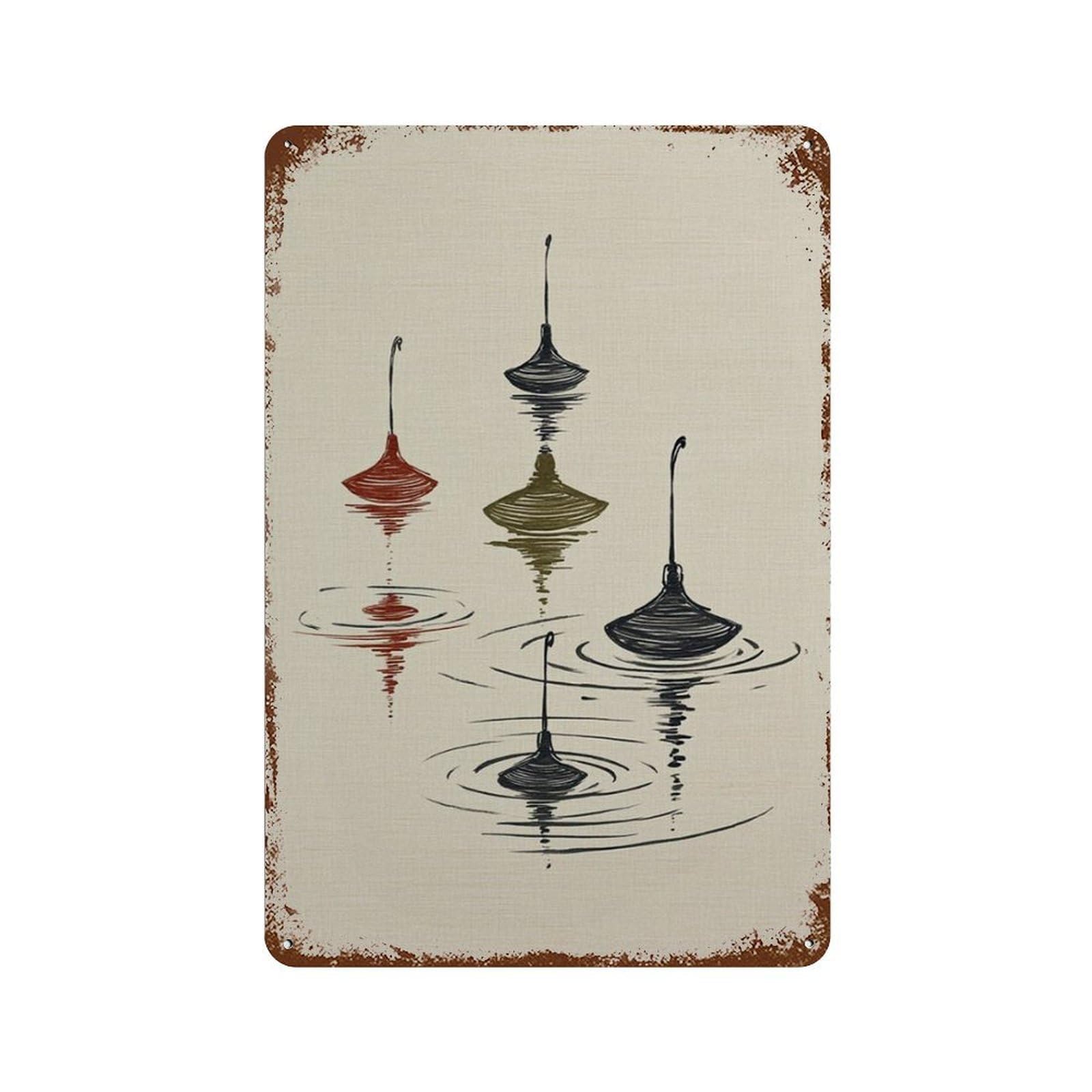 xiaoxiaoshen Japanese Floating Buoy Zen Water Ripple Minimal Calm Wall Decor Art Metal Tin Poster Modern Home Decor Art Home Bar Shop Decorations Vintage Sign 30x20cm