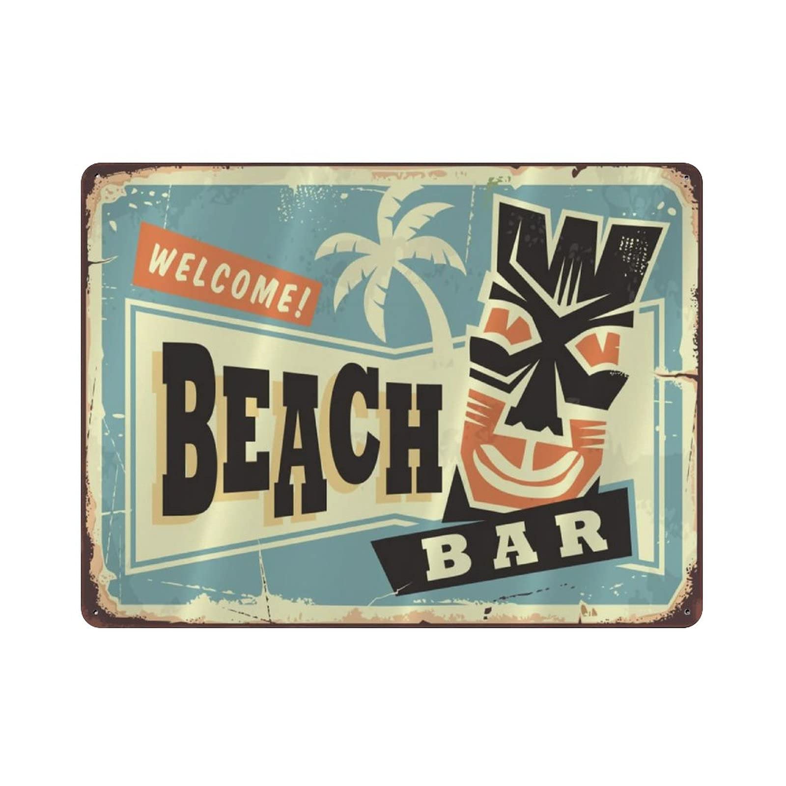 rayprint Beach Bar Hawaii Tiki Tin Sign Metal Plaque Art Hanging Iron Painting Retro Home Kitchen Garden Garage Wall Decor 12"x16"