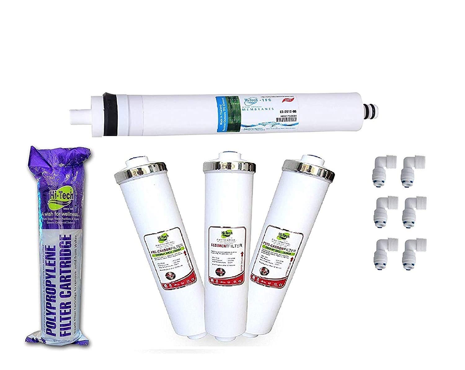 Hi-Tech Water Purifier Filter Set & 80 GPD Membrane and Sediment Filter