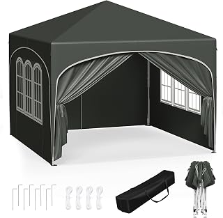 WOLTU Faltpavillon 3x3m Pop up mit 4 Seitenwänden Gartenpavillon Grau
