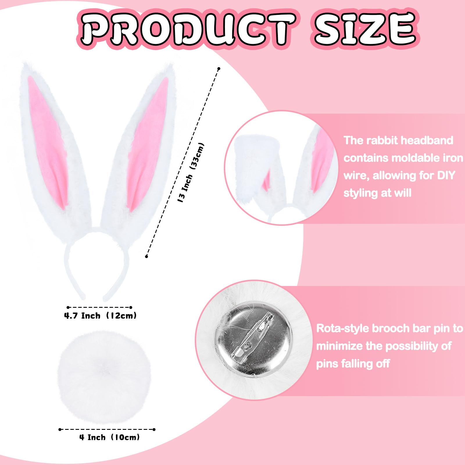 Spinosaurus 4Pcs White Rabbit Costume Accessories Sets for Kids Bunny Ears Headband,Bunny Tail Pin,Plaid Tie for Halloween Bunny Costume Dress Up - Image 4