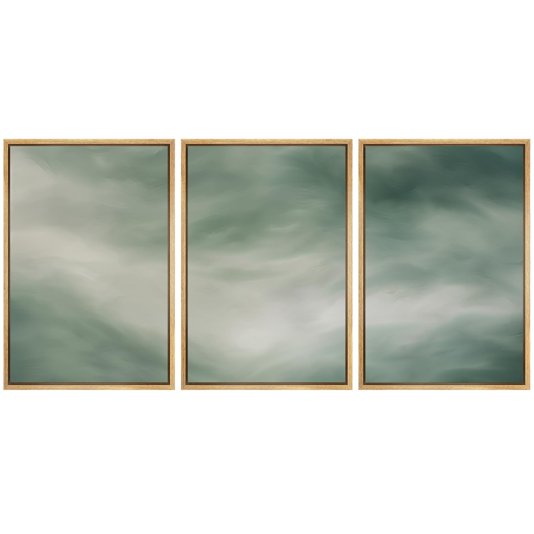 MUDECOR Framed Wall Art Print Set Abstract Green Mist Modern Nature-Inspired Illustrations Modern Art Boho Decorative Colorful Chic for Living Room,