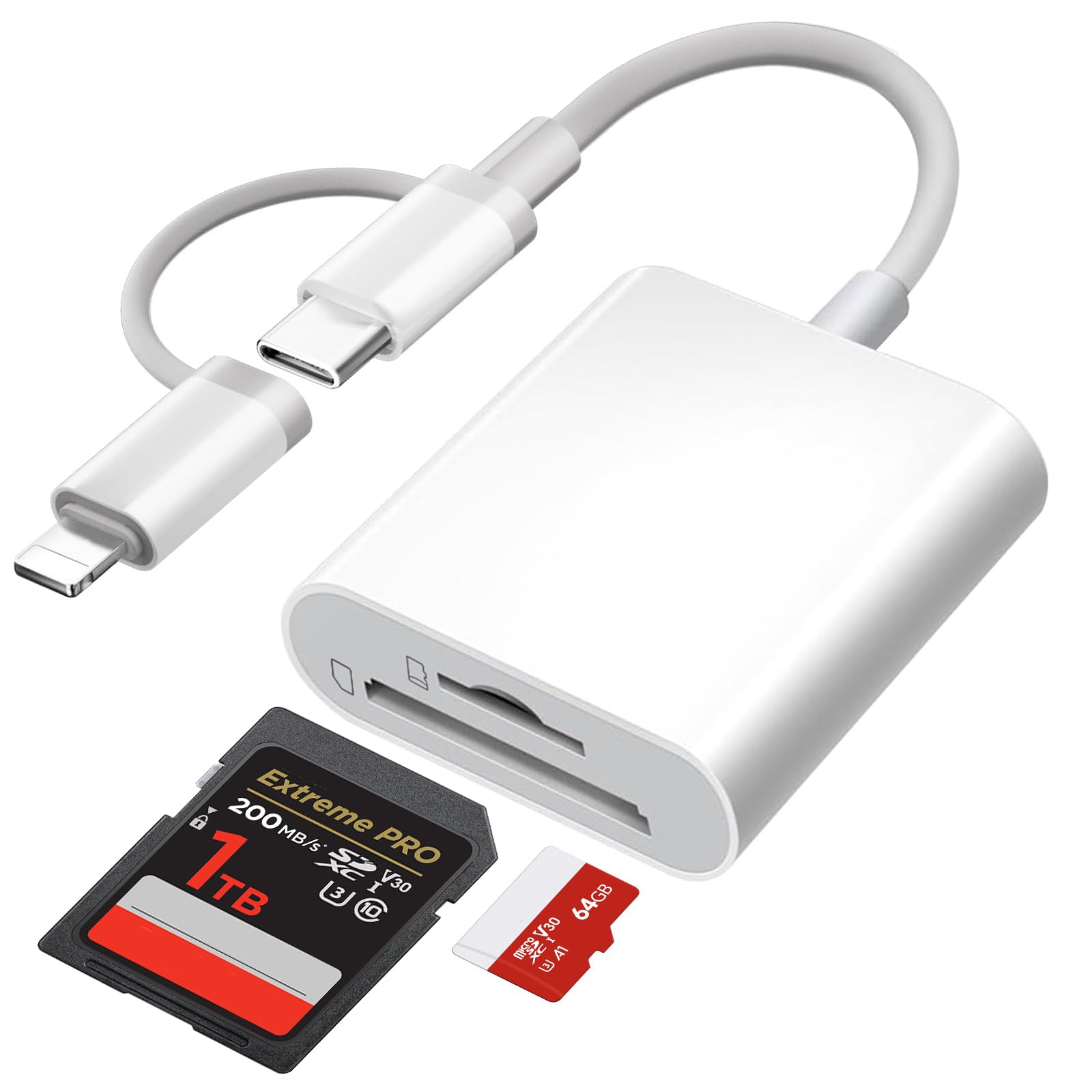 [Certificato Apple MFi] Lettore Schede SD per iPhone iPad, 2 in 2 USB C Lightning Adattatore Schede SD per SD/Micro SD, SD Card Reader per iPhone16 15/Mac/Tablet/Fotocamera