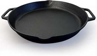 Thorness Cast Iron 14" Diameter Paella Pan | Large Frying Pan | Prospector Style Pan | 35cm Diameter | Non-Stick Induction Pan | Paella Pan for Grill | Indoor or Outdoor Use