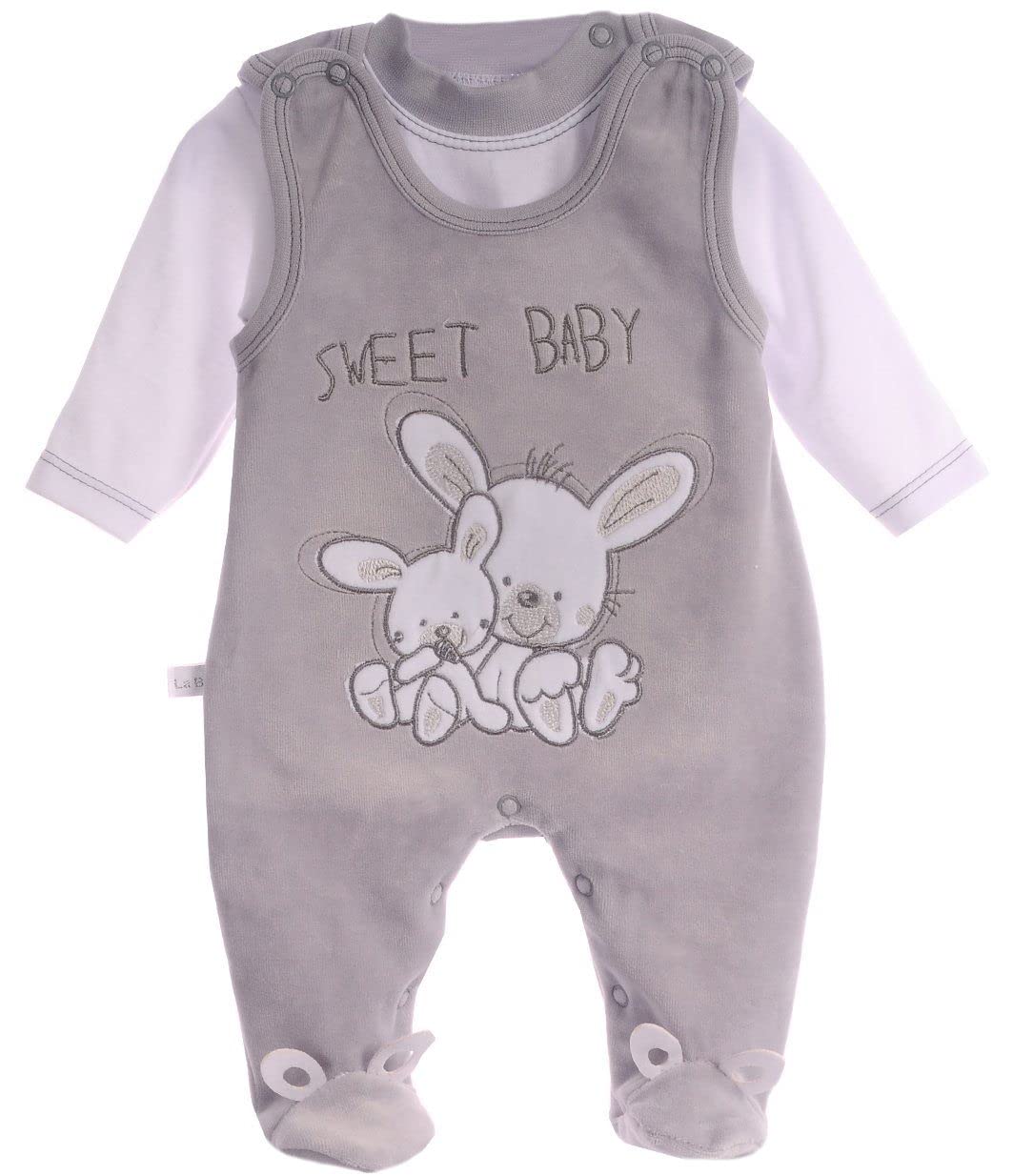 Baby Set Grau Velours Stramplerhose Strampler und Shirt Zweiteilig Baumwolle Weich Warm Erstlingsausstattung Größen 44 50 56 62 68