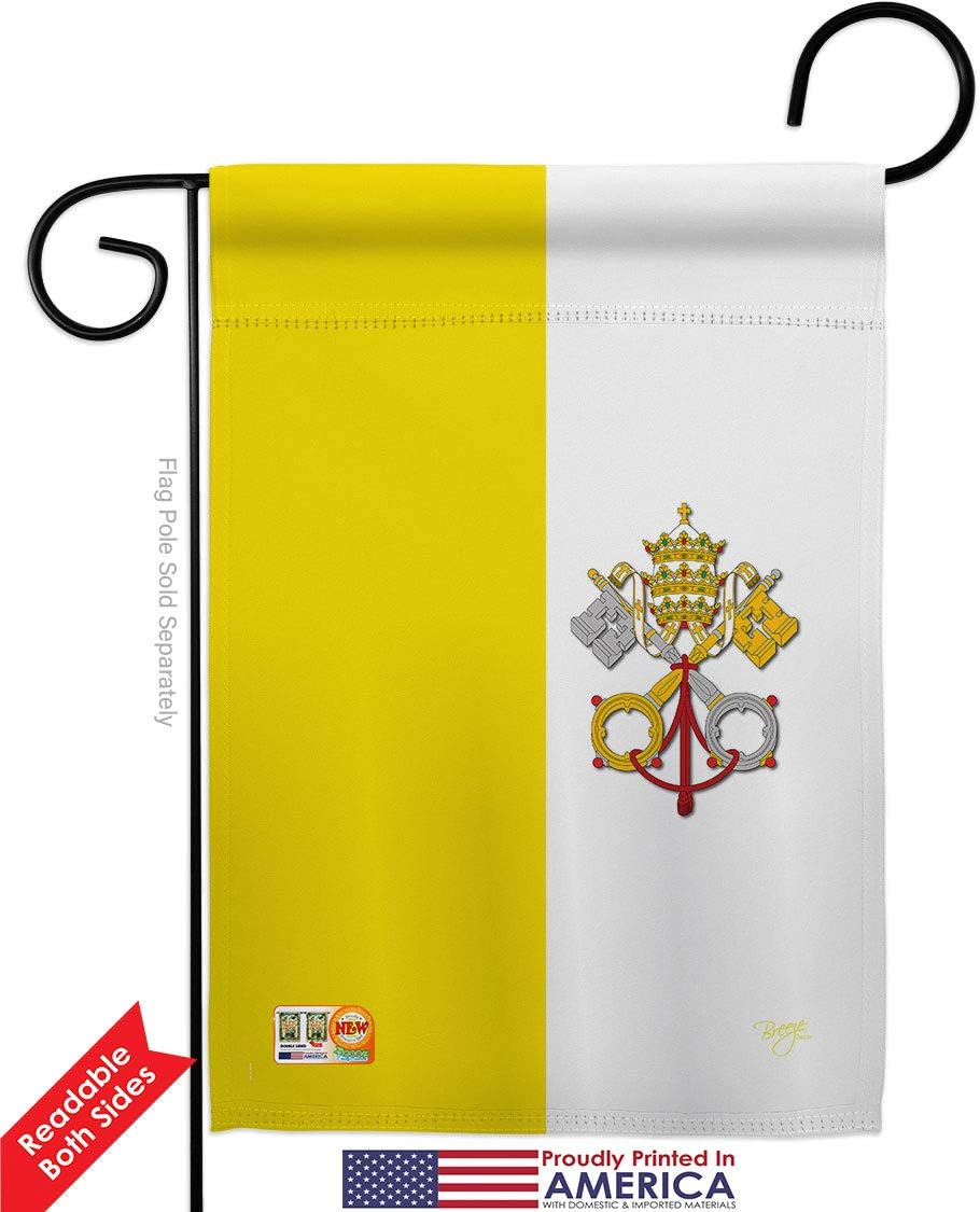 Vatican City Garden Flag Set with Stand Regional Nationality Nation International World Country Particular Area Small Decorative Gift Yard House Banner Double-Sided Made In USA 13 X 18.5