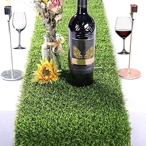 Kesfey Grass Table Runner 12 x 72 Inch Synthetic Grass Rug Roll Durable Green Waterproof Artificial Tabletop Decoration Tailorable Table Runners for Golf Themed Party Decorations Tea Outdoor Banquet