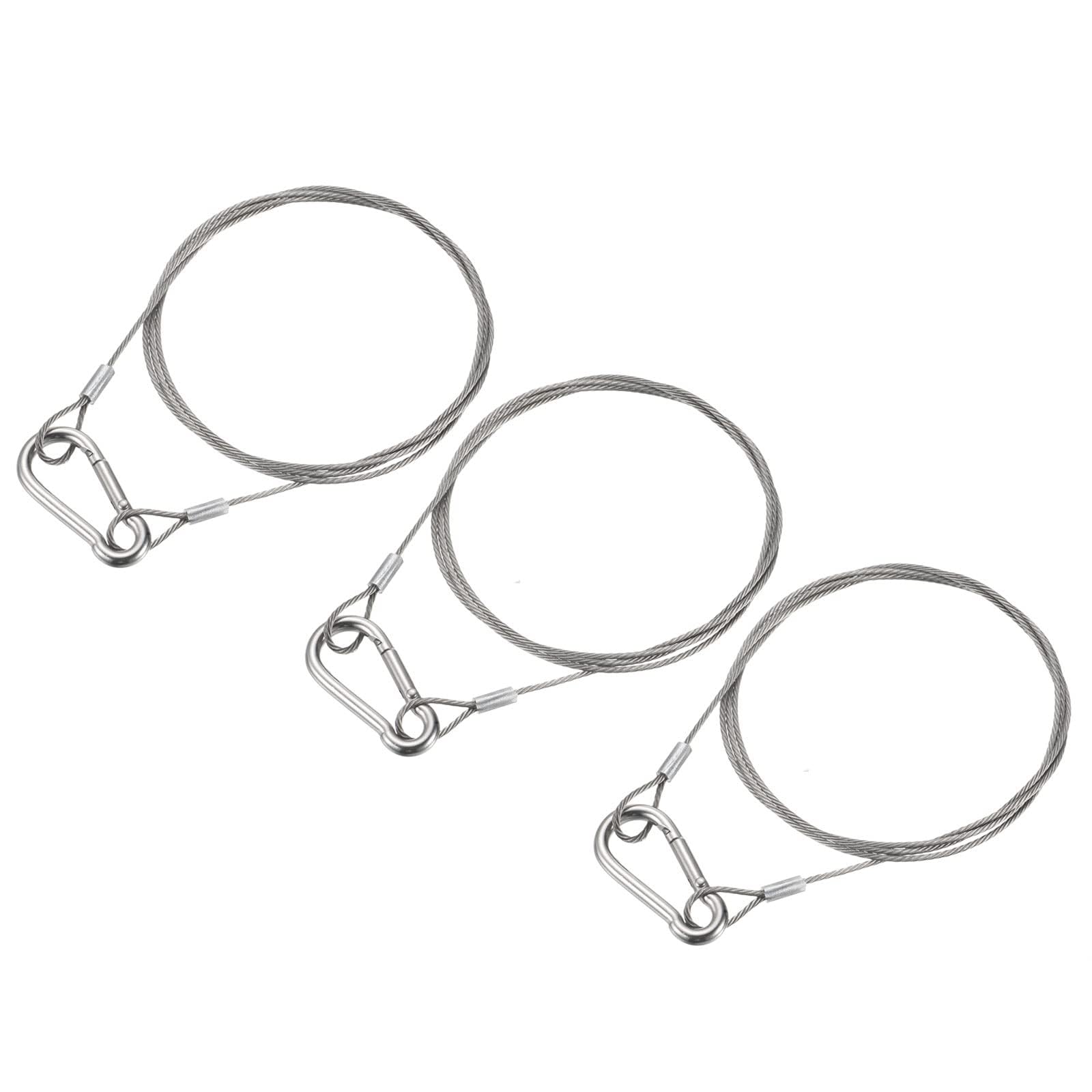 3Pcs 1m Stainless Steel Safety Cable, 1.5mm Flexible Wire Rope with Double Loops and Hook, Security Chains for Stage Lighting, Luggage, Outdoor Use