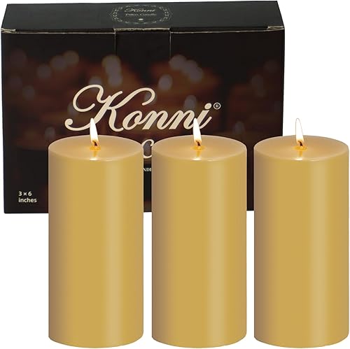 Miniatura 34 de KONNI Juego de 3 velas de pilar rojo sin perfume de 3 x 4 pulgadas, velas de 39 horas de combustión, velas redondas grandes sin humo y sin goteo