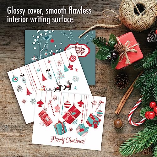 Image of The Best Card Company - 10 Blank Merry Christmas Note Cards (4 x 5.12 Inch) - Boxed Holiday Notecards with Envelopes - Red and Blue Retro Christmas M6663XSB