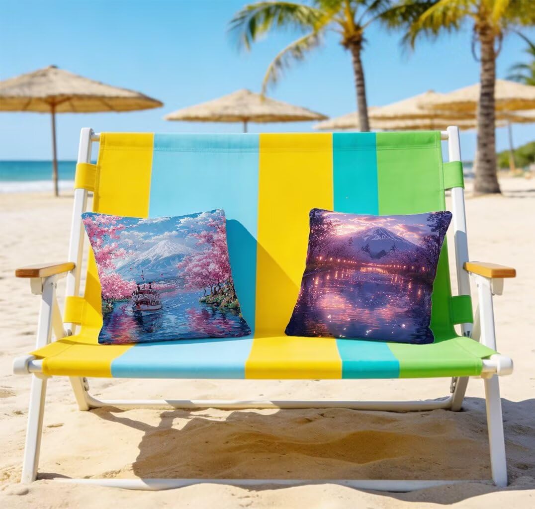 Kissenbezug 80x80 cm 2er Set Berg FujiKissenhüllen 80 x 80 Dekokissen See Wasserfestem Leinen Beidseitiger Druck für Zierkissen Sofa Kissen Frühling Sommer Outdoor Heimdekoration Geschenke 7-90349P