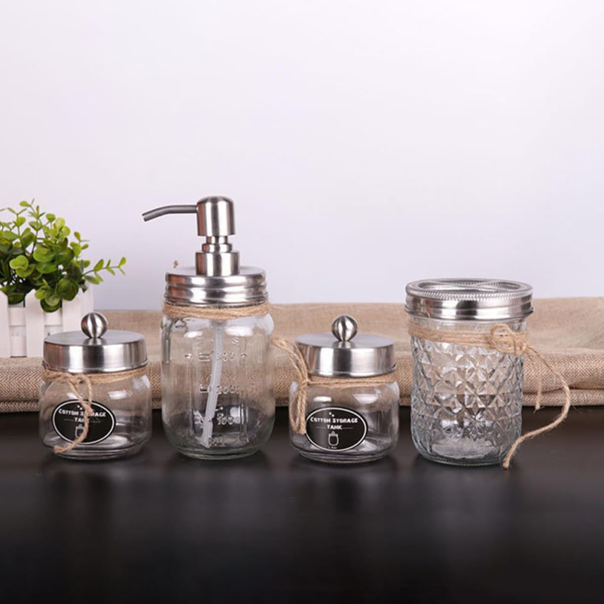 Juego de Accesorios de Baño Color Plata Vaso para Cepillo de Dientes y Botella de Loción de Vidrio para Uso Hogar y Baño