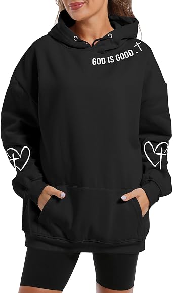 Christian God Is Good Hoodies for Women Faith Graphic Sweatshirts Bible Verse Hoodie Religious Cross Heart Pullover