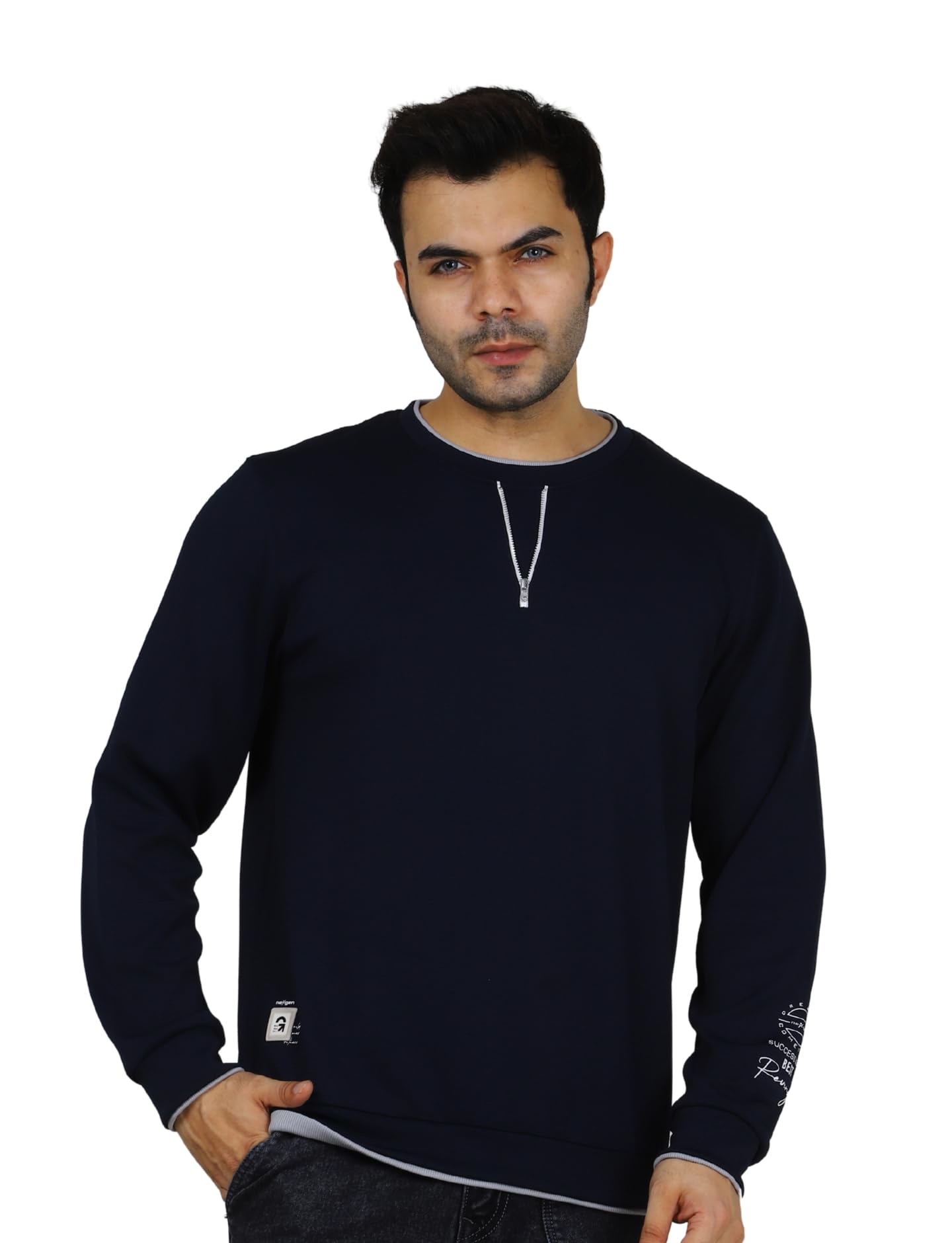nexgen club Full Sleeve Pullover Rib Cuffs Crew Neck Winter Front Zipper Side Seam Logo Sleeve Typography Detail Jacquard Stylish Casual Party Streetwear for Man and Boy Unisex Gen Z-picture-21