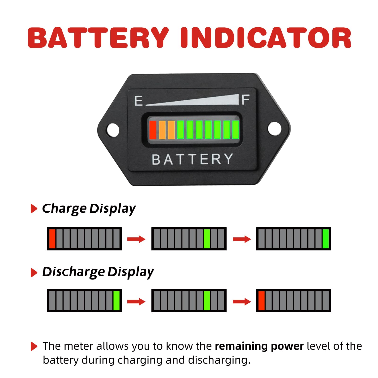 RileyFine 12/24V Battery Voltage Indicator, Capacity Monitor Gauge for Lead Acid Battery, Waterproof Voltmeter Tester with Alarm Function, Suitable to Golf Cart Boat Forklift UTV ATV