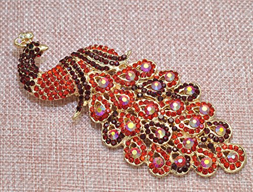 Image of Gyn&Joy 5 Inch Art Gorgeous Peacock Austrian Crystal Rhinestone Brooch Pins