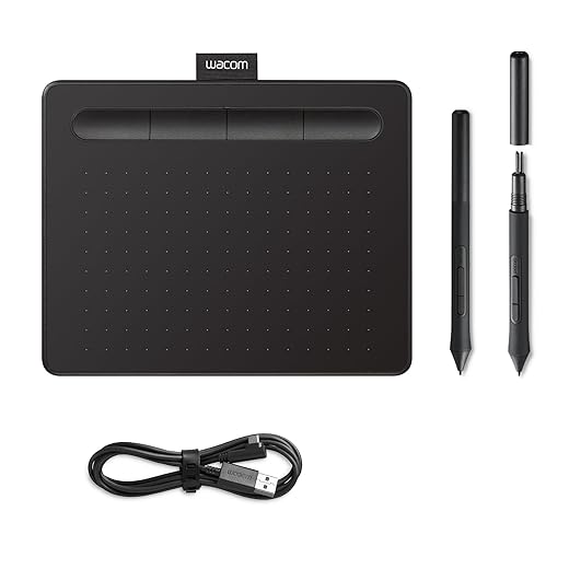 Wacom Intuos Small Tablette Graphique - pour la Peinture, le Dessin et la Retouche Photo avec Stylo Sensible à la Pression Noir - Idéal pour le Télétravail et la Formation en Ligne