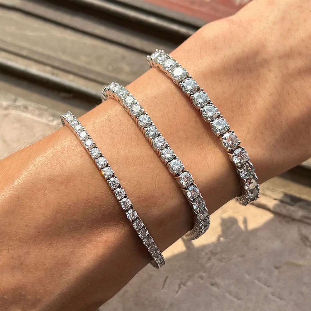 4MM Moissanite Tennis Bracelet Women Men - S925 Pure Silver Women's Bracelet Gift, Size 6-9 inches