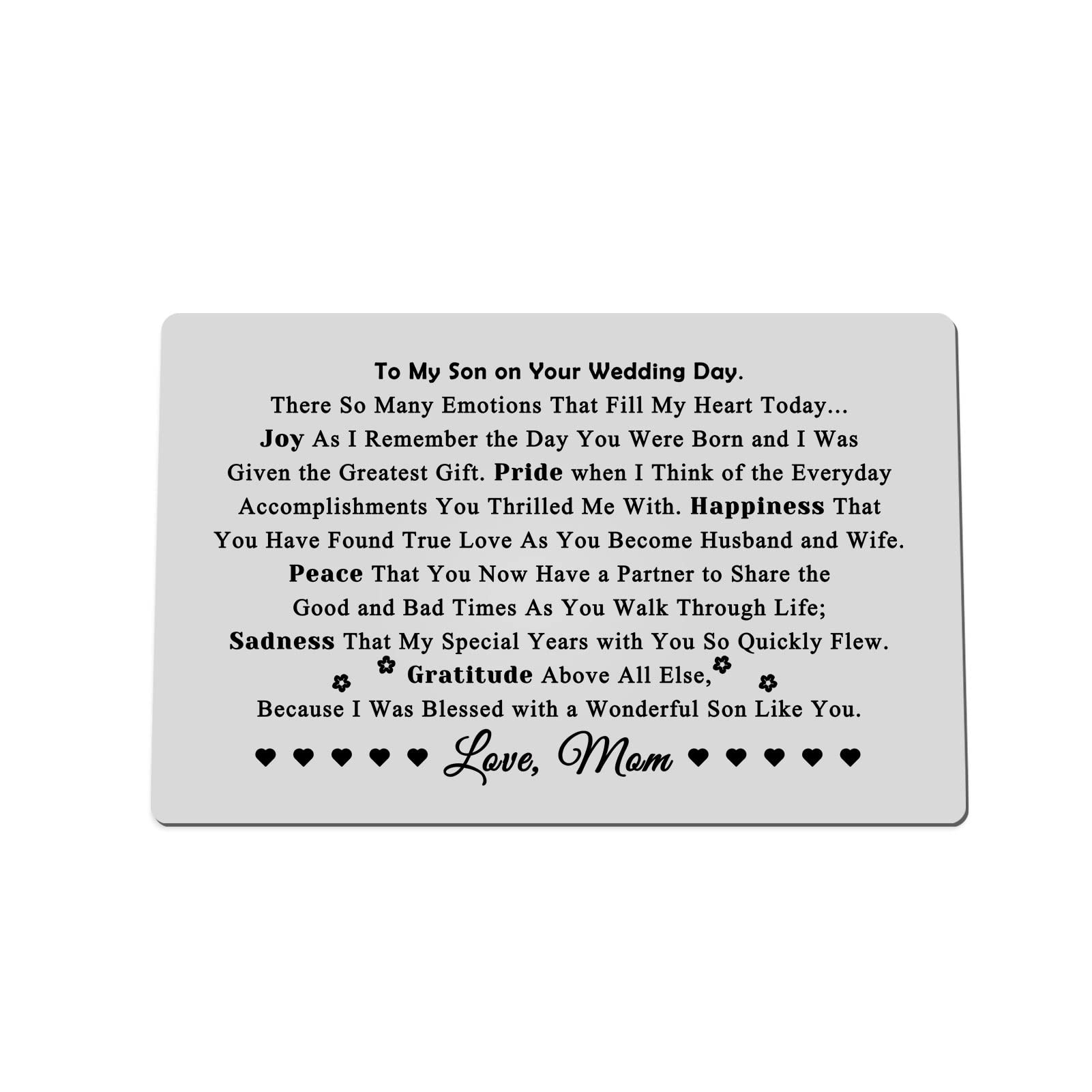 Xiahuyu Son Wedding Gifts from Mom Engraved Wallet Insert Card for Son on Wedding Day to My Son Gift Son Wedding Day Gift Son Wedding Card from Mom