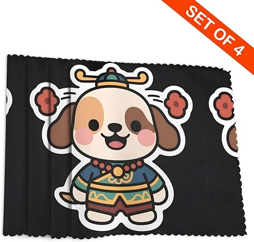 Miniatura 4 de Rectangular Placemats Set of 4, Heat Resistant Ancient Dog Printed Kitchen Dining Table Mats