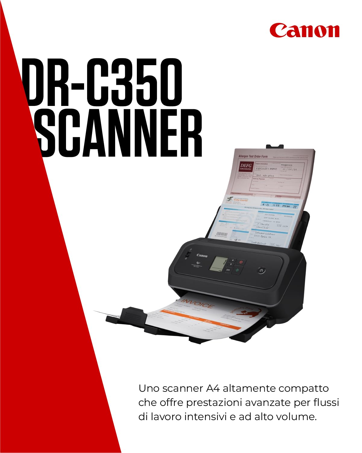 Canon imageFORMULA DR-C350 Scanner documenti A4 | Design compatto e avanzata elaborazione immagini per ufficio | Alimentatore automatico da 100 fogli | Con Canon CaptureOnTouch Pro