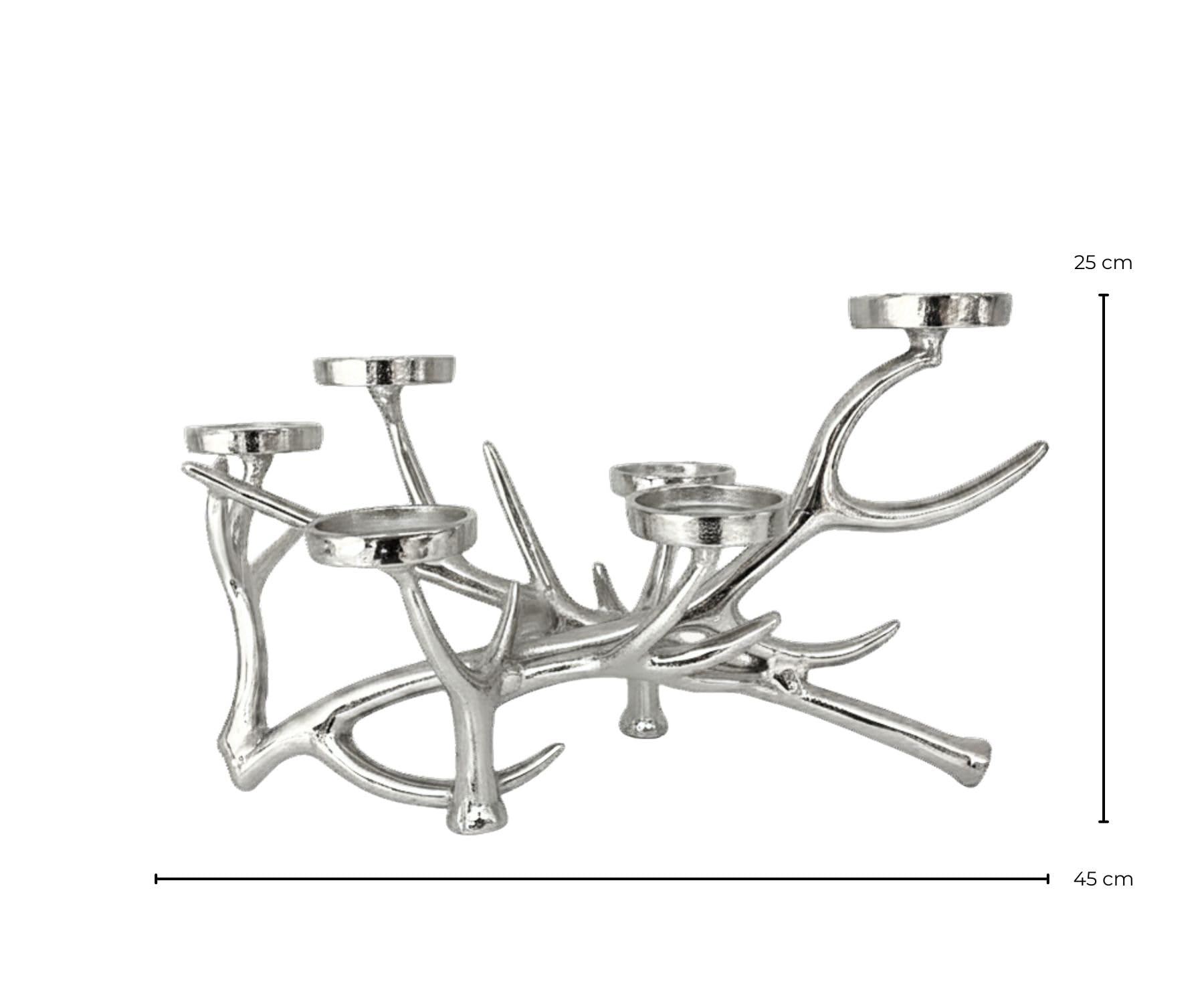 EDZARD Kerzenleuchter James (H 25 cm, L 45 cm), Aluminium vernickelt, 6-flammig für Stumpenkerzen bis Ø 6 cm, im Geweih-Design – Geweih Kerzenständer Silber, Kerzenhalter Hirsch, Weihnachtsdeko