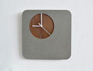 Concrete Square With Wooden Hole - Modern Wall Clock - Home Decor - Contemporary - Minimalist Wall Art - Gift Idea