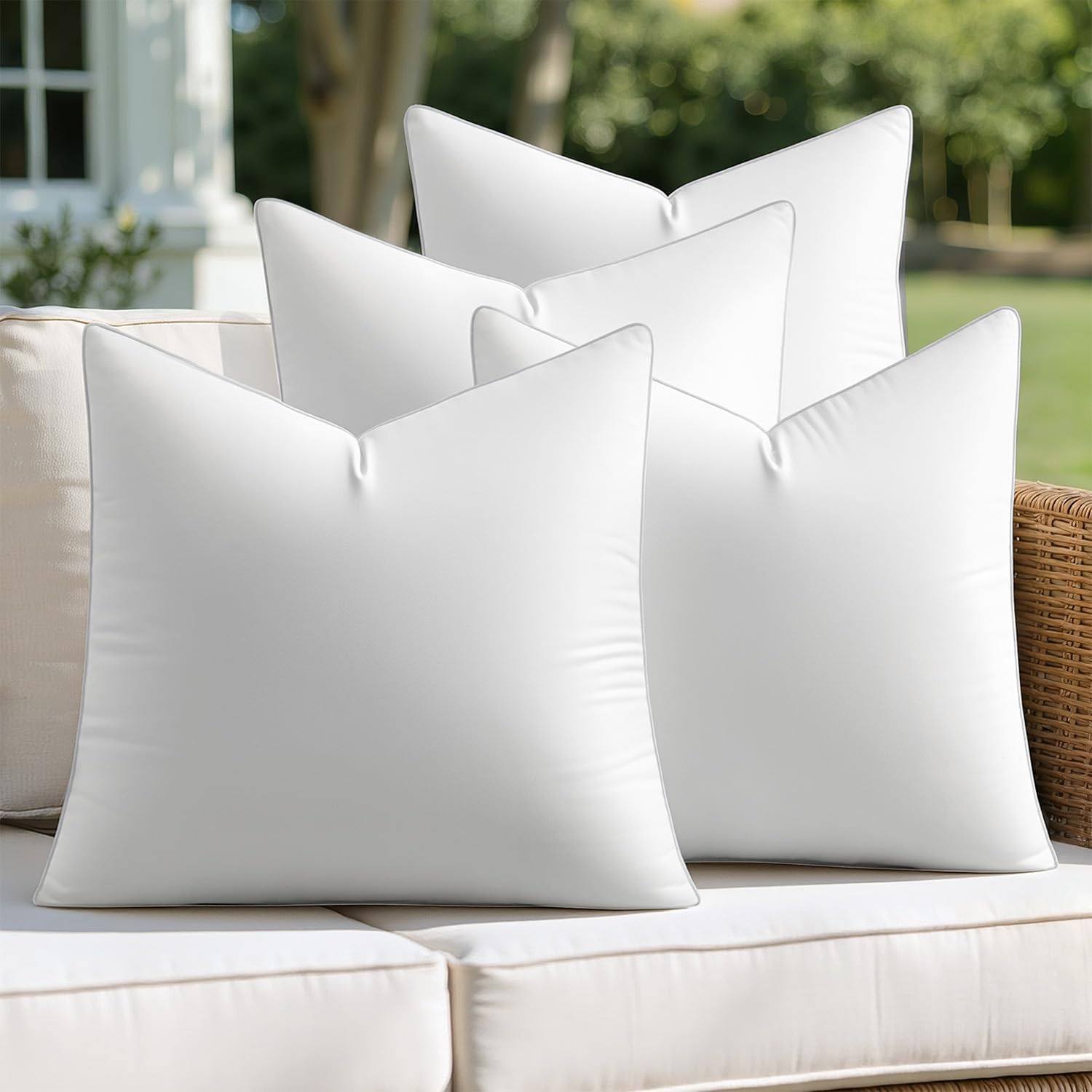 MIULEE Pack of 4 16x16 Outdoor Pillow Inserts, Waterproof Decorative Square Throw Pillow Inserts for Patio Sofa Garden Porch Couch