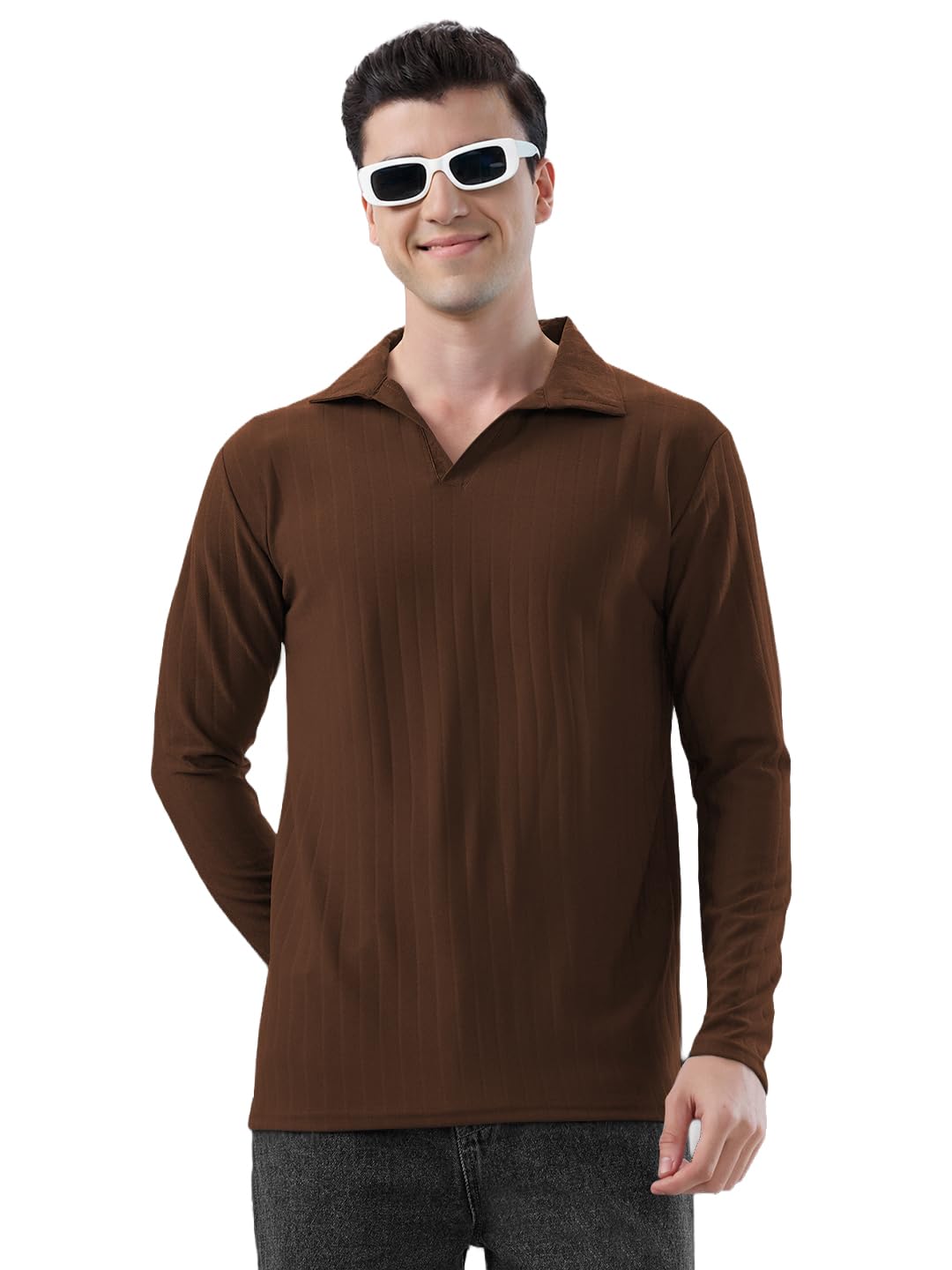 kajaru Men's Polyester Polo T Shirt with Spread Collar Neck Line Full Sleeves Solid Pattern Regular Fit and Standard Length-picture-17