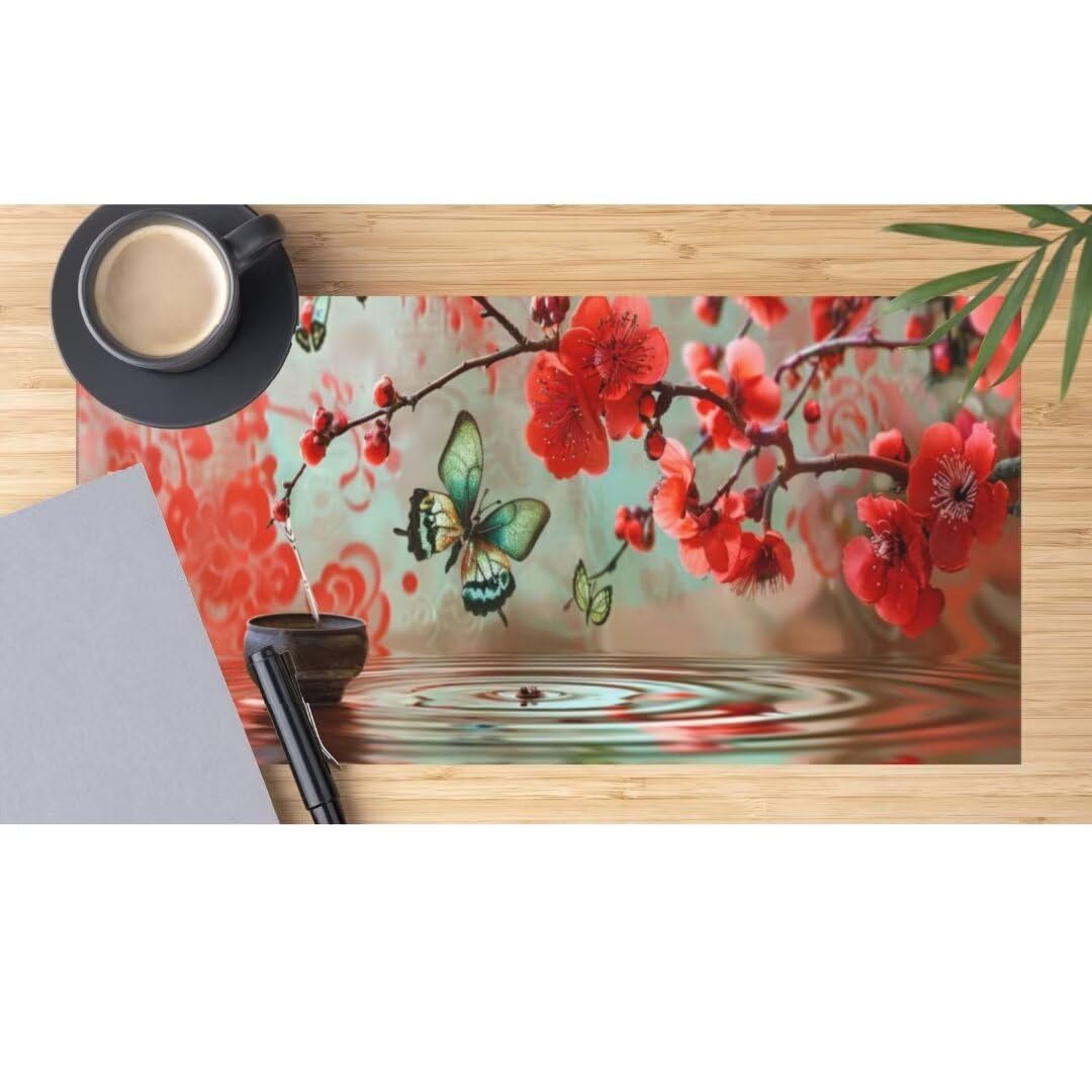 Podkładka pod mysz XXL 1500 x 600 x 3 mm Zen podkładka pod mysz do biura, podkładka pod mysz z kwiatami w stylu retro, podkładka pod mysz dla graczy XXL, wodoodporna, antypoślizgowa podstawa, do domu