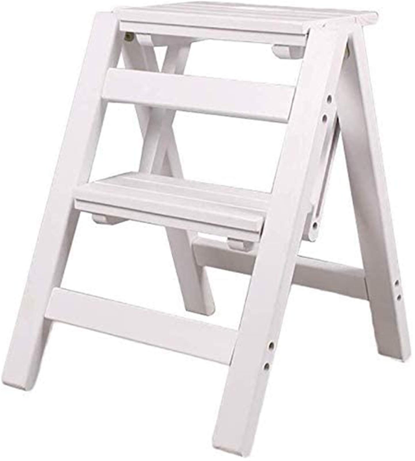 Tabouret pliant échelle en bois blanc ou marron structure stable