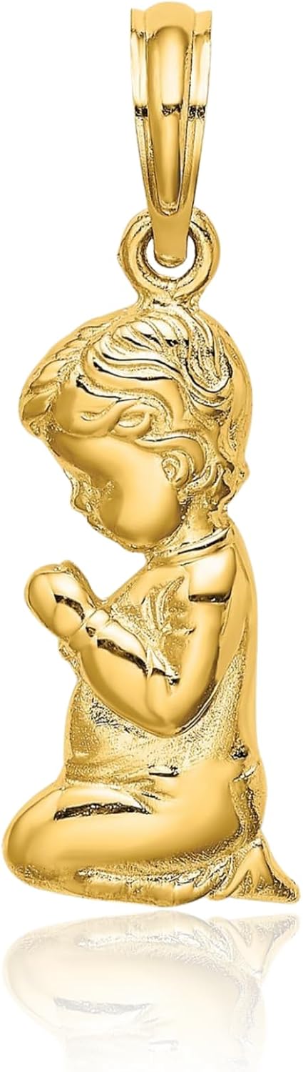 IceCarats 10K Solid Yellow Gold Medium Praying Boy Pendant Necklace 20.9mm 0.8 inch Polished For Her