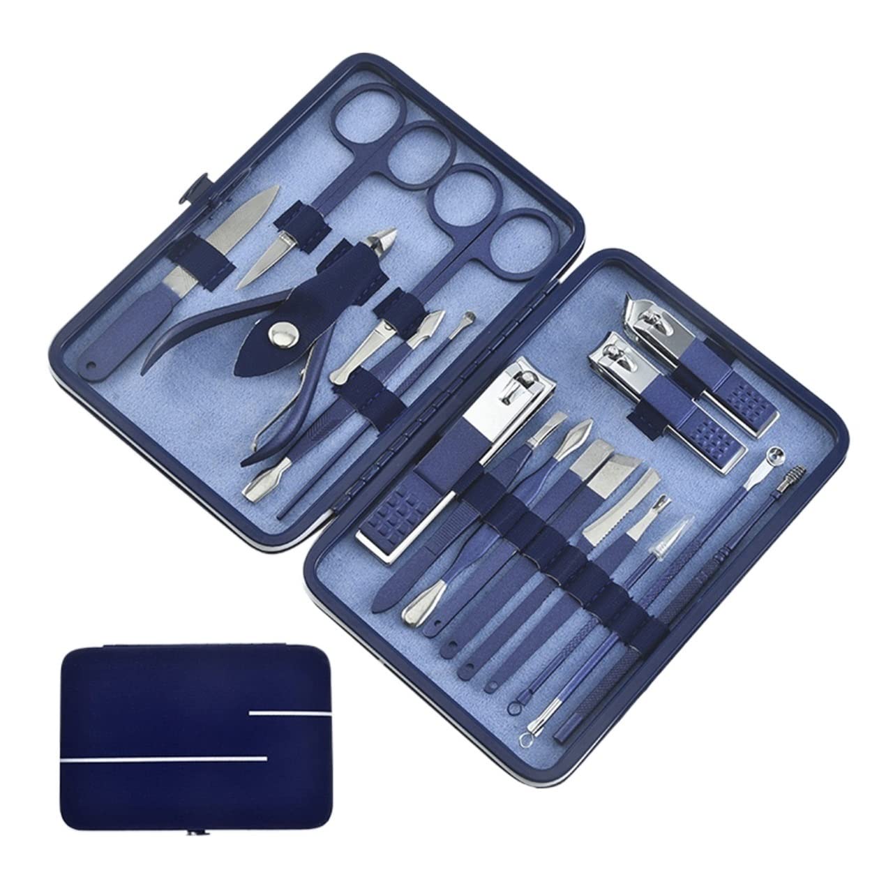 Set di forbici professionali per pedicure e cuticole, pinzette per manicure, 18 pezzi, colore: blu