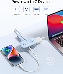 Bande de transport, ORICO 4 Sorties 3 USB Ports (1 USB C) avec 4FT Corde de raccordement courte enveloppée Small Power Strip, Compact pour Hotel Travel Essentials Cruise Approved-AP3