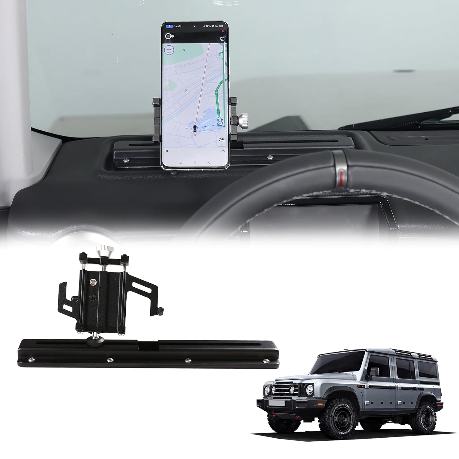 Car Phone Holder Mount Compatible with Ineos Grenadier 2020-2024 Center Console Dashboard Hands Free Multifunctional Track Phone Holder