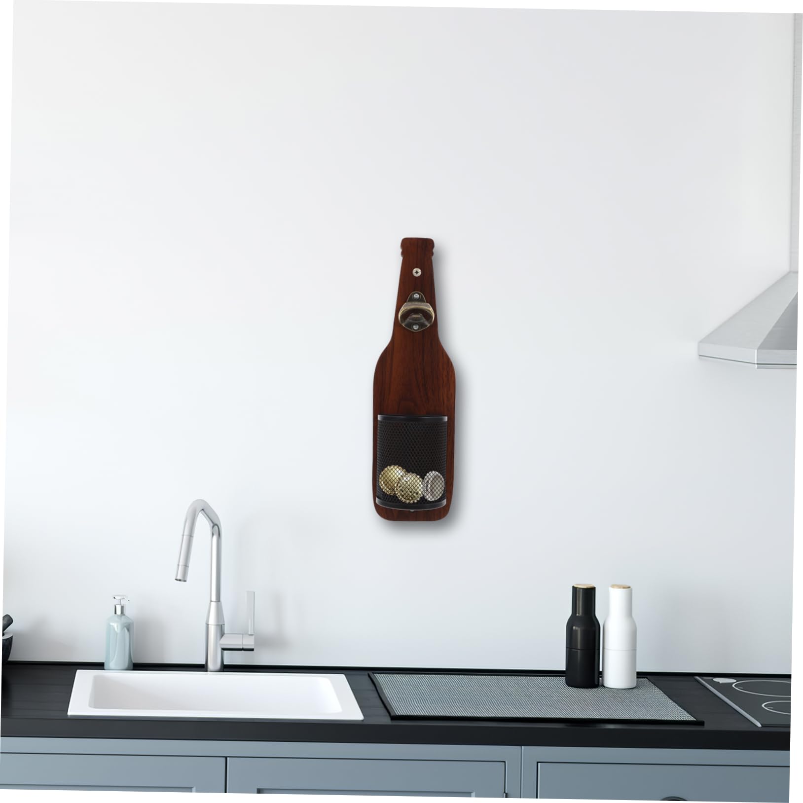 TOPBATHY 4stücke Wandmontierter Holz-flaschenöffner Mit Kronkorkenauffangbehälter Vintage Design Für Bierliebhaber Für Bar Küche Oder Partys Installieren