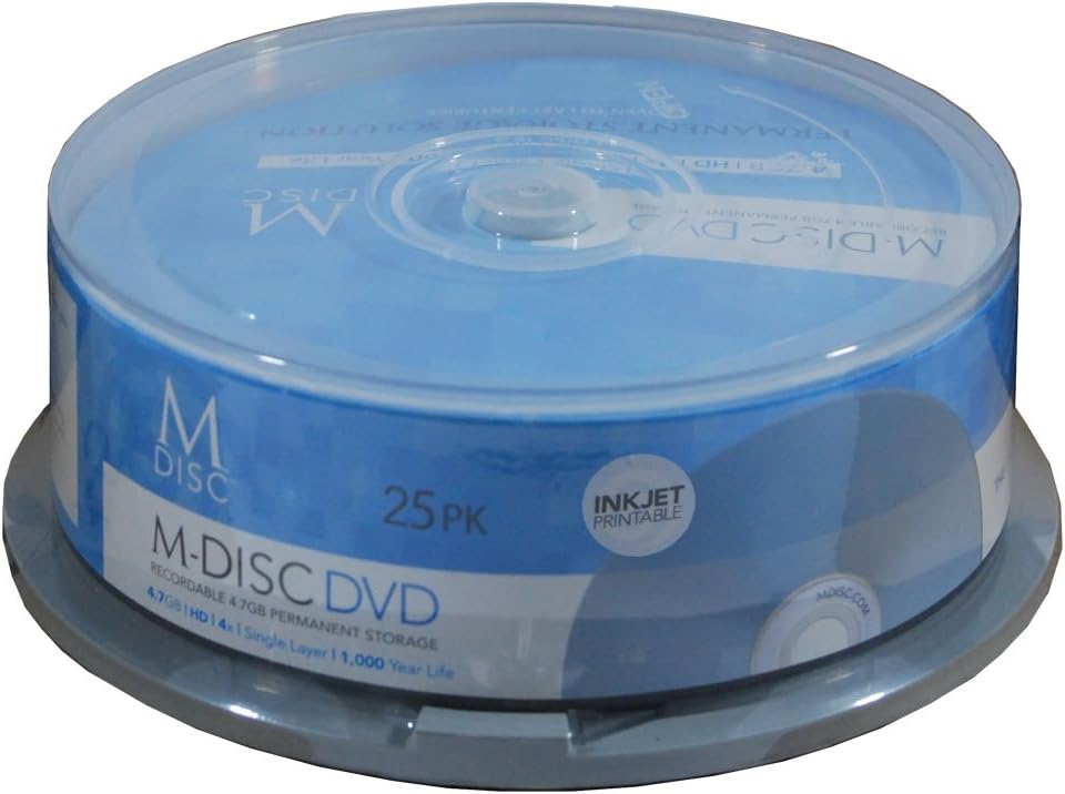 New Permanent Data Storage DVD+R INKJET M-Disc Media 25 Pack