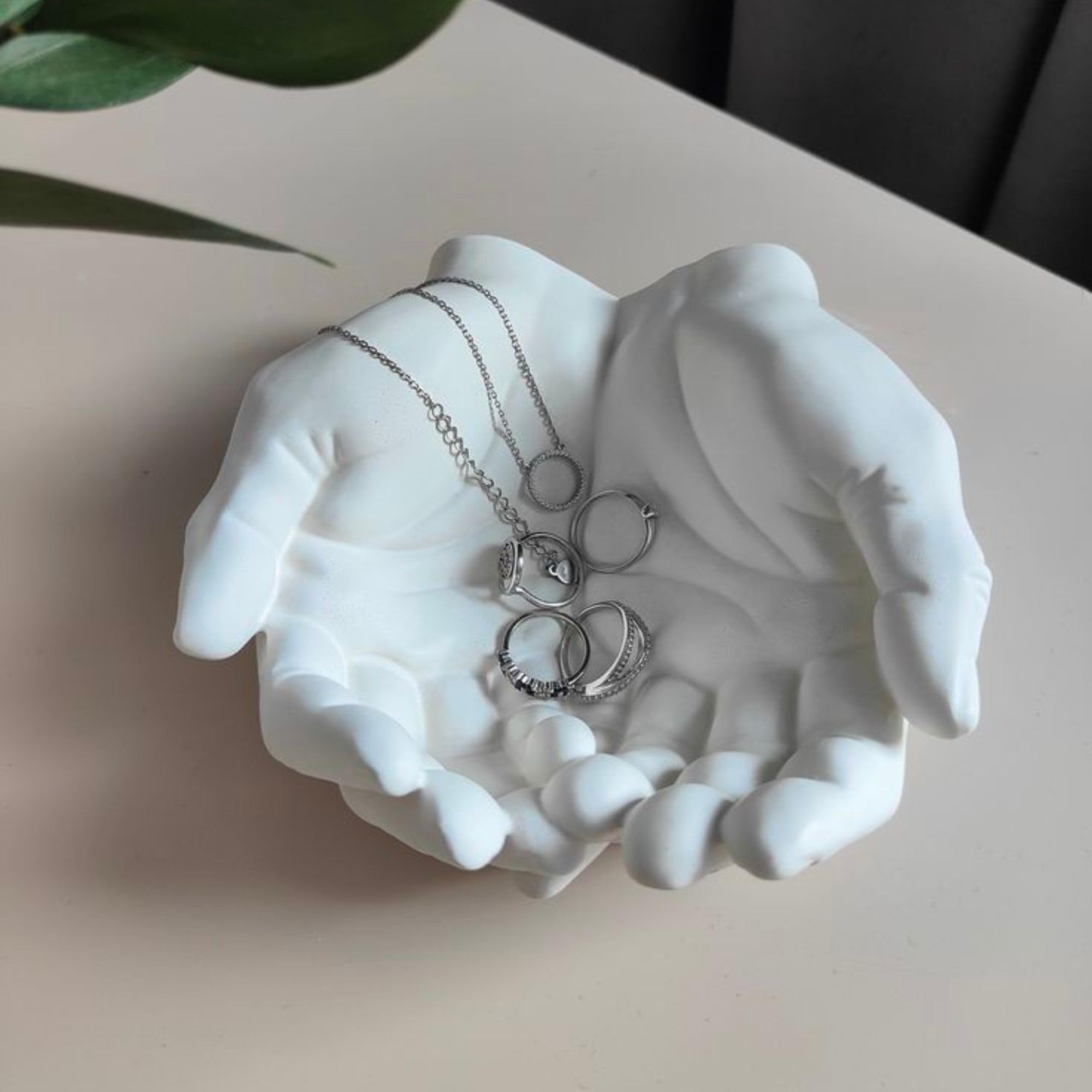 Hand Bowl Handcrafted Design, Smooth Satin Surface | Off-White | Minimalist Home Decor, Candle Holder, Key Holder, Ash Tray, Planter Use & Multipurpose - (Hand Bowl) 15 cm-image-4