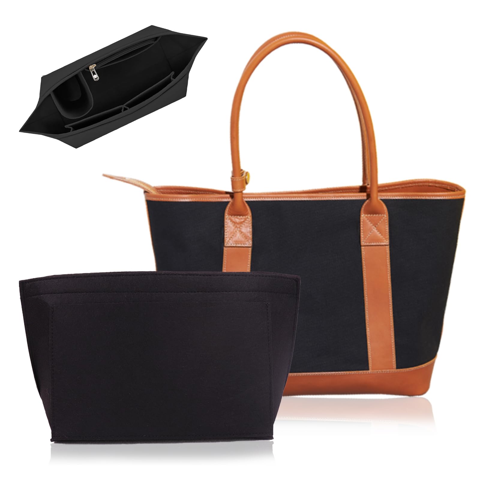 Organizer do torby, organizer Longchamp, organizer na torby, organizer na torby filcowe, z wieloma kieszeniami, składany organizer do Longchamp (czarny, 10 x 7,8 x 5,1 cala)